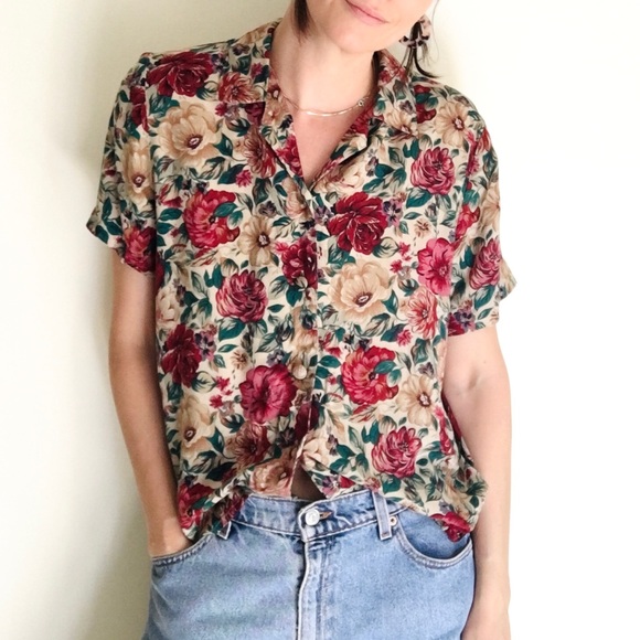 Vintage floral rayon button down - Picture 2 of 13